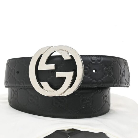 GUCCI Interlocking G Guccissima Signature Belt Size 80/32 Leather BK SHW - Picture 2 of 11